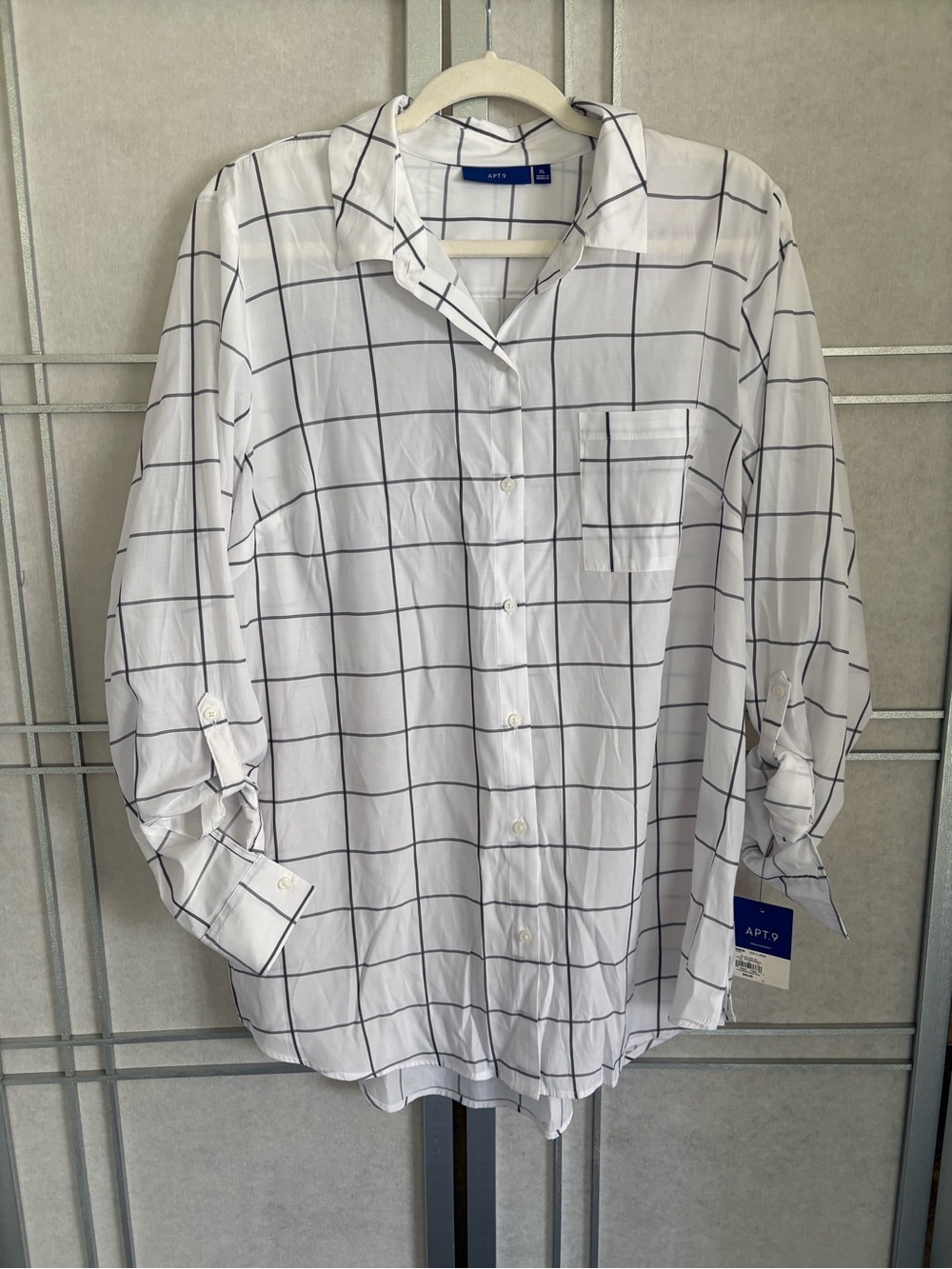 Apt. 9 White and blackouts Button-Down Shirt with Black Windowpane Grid